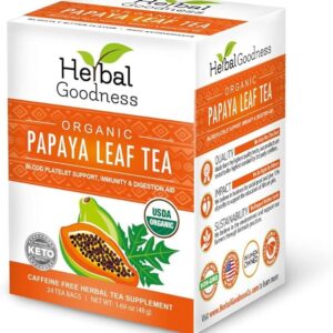 Papaya Leaf Tea - Natural Blood Platelet Health, Immune Gut with Papaya Enzymes for Digestion - 100% USDA Organic, Non-GMO, Gluten-Free, Kosher - 24/2g Teabags - Made in USA by Herbal Goodness